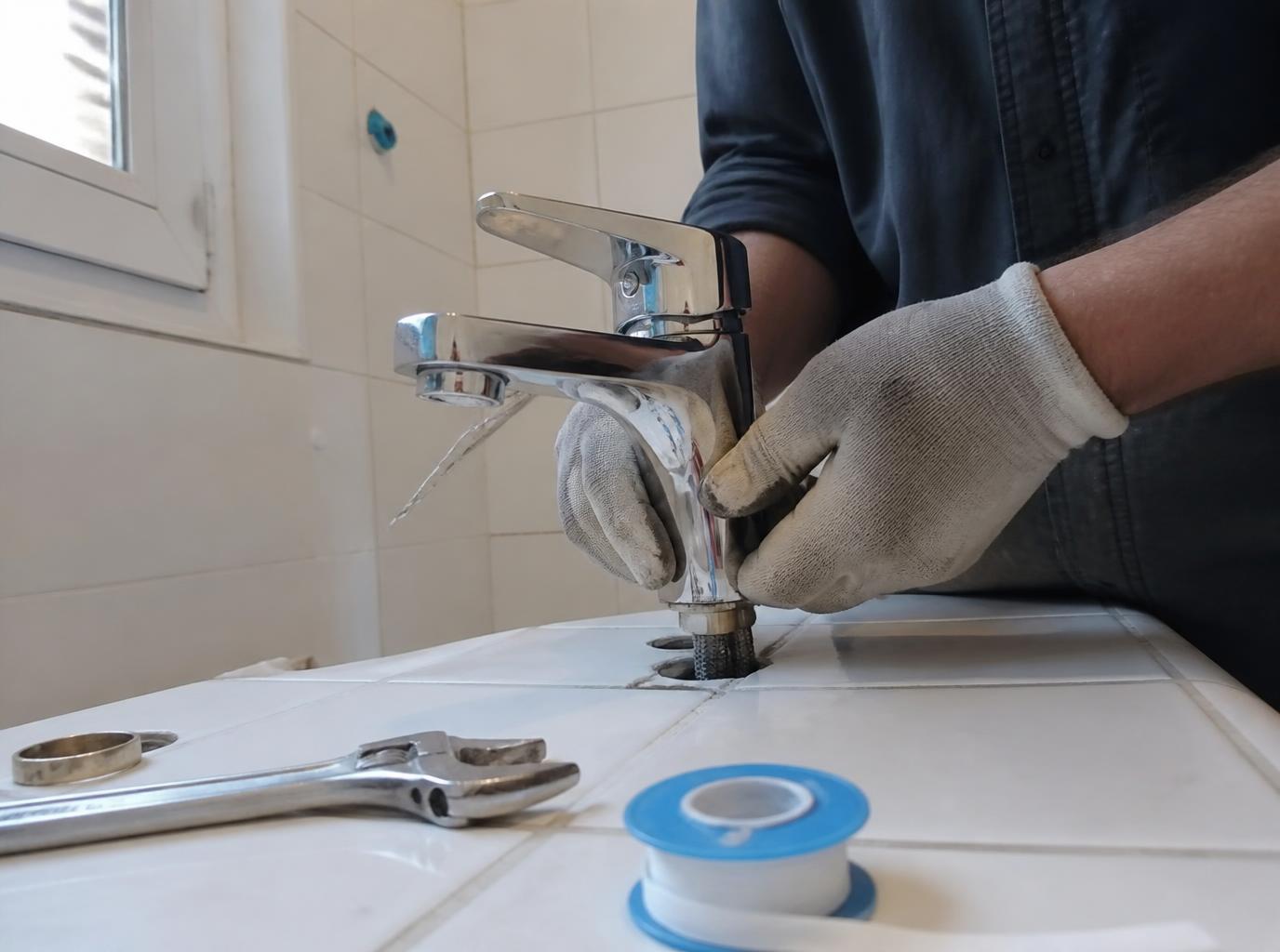 Installation d'un robinet chromé par un plombier à Tours